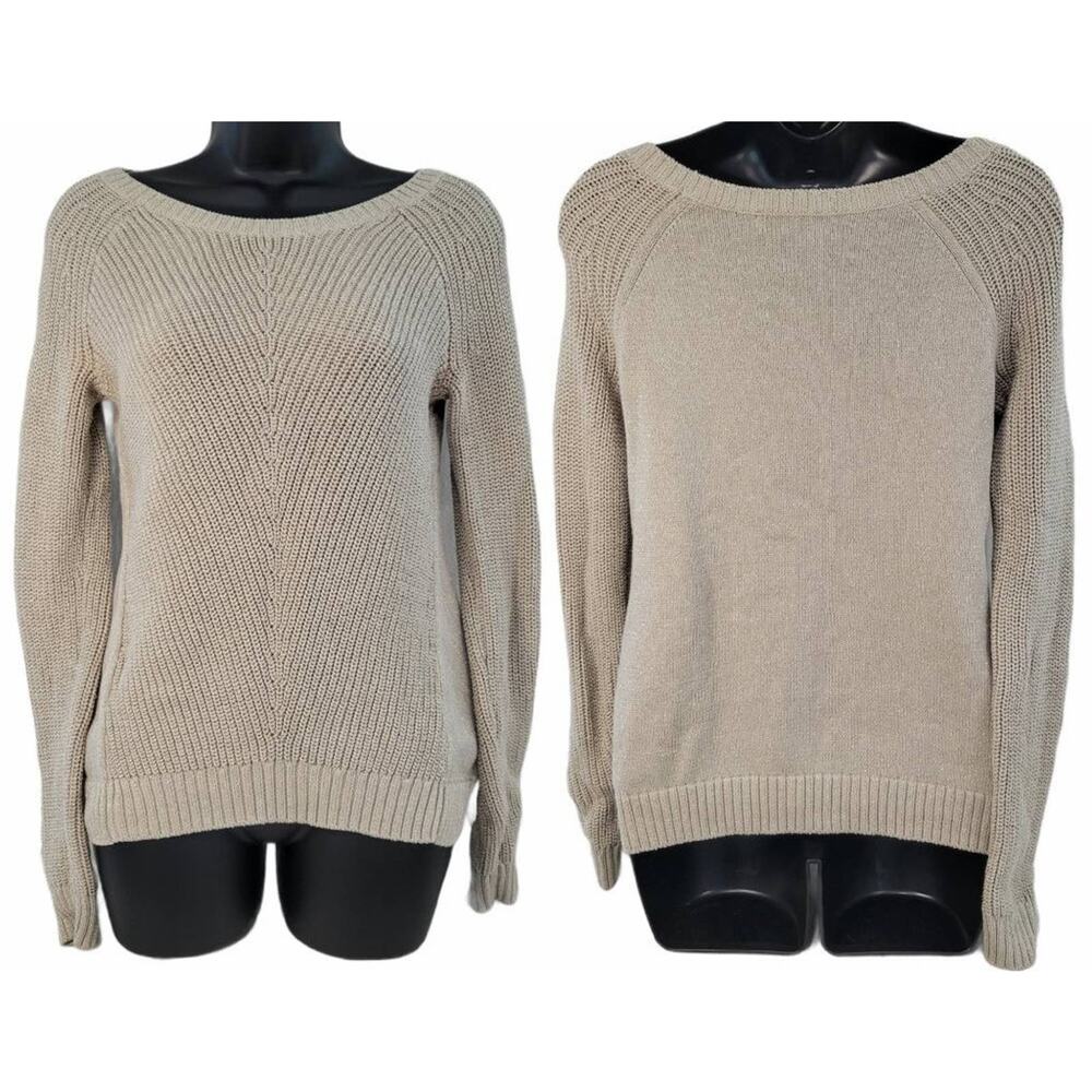 Banana Republic XS Beige Knit Sweater Metallic Thread Long Sleeve